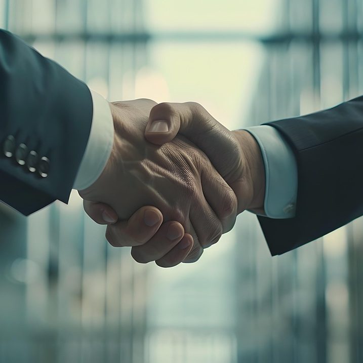 Confianza Un apretón de manos entre dos personas en un entorno empresarial.
